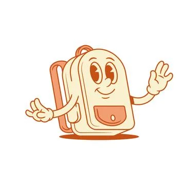 Funky happy schoolbag back to school cartoon character dancing isometric ve.. Ilustración de archivo