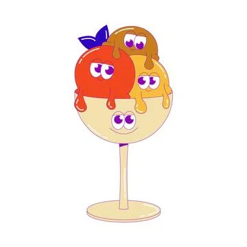 Funky ice cream. Three colored balls in bowl with funky faces. Cute charact.. Stock Illustration