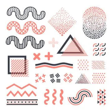 Funky memphis graphic vector elements isolated on white background Stock Illustration