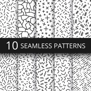 Funky memphis seamless vector patterns. 80s and 90s school fashion black and 스톡 일러스트