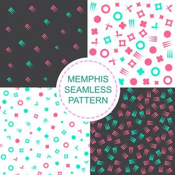 Funky memphis seamless vector patterns. 80s and 90s school fashion black and イラスト素材