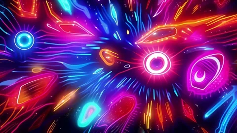 Funky Neon Abstract Seamless Background with Futuristic Psychedelic Glow Stock Footage 315382786