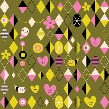 Funky retro style seamless pattern Stock Illustration