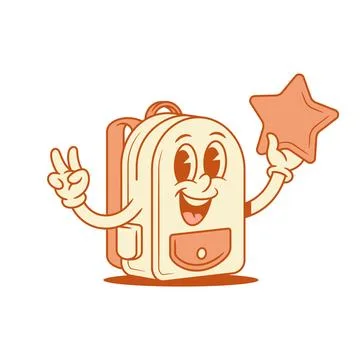 Funky schoolbag back to school cartoon character with star isometric vector.. Stock Illustration