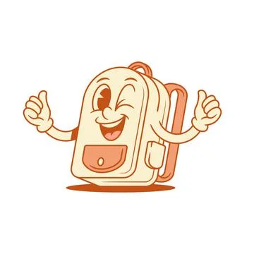 Funky schoolbag back to school cartoon character thumb up isometric vector .. Stock Illustration