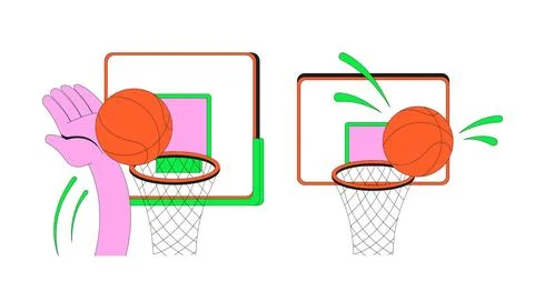 Funky slam dunk and missing hoop modern flash message illustration set Stock Illustration