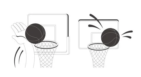 Funky slam dunk and missing hoop clean flash message illustration set Stock Illustration
