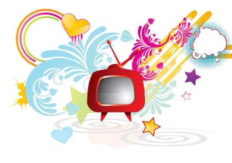 Funky splash abstract background with red retro tv, vector illustration Stock Illustration