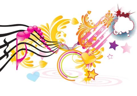 Funky splash music background with notes, vector illustration Stock Illustration