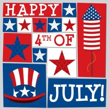 Funky square Independence Day card in vector format. Stock Illustration