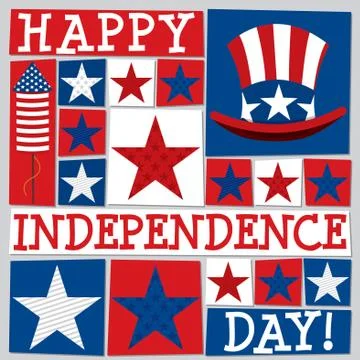 Funky square Independence Day card in vector format. Stock Illustration