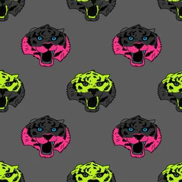 Funky tiger face seamless pattern Stock Illustration