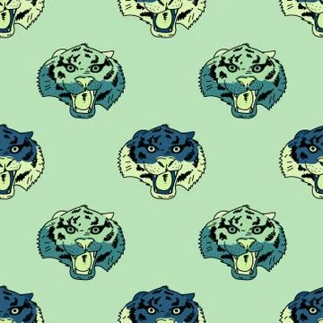 Funky tiger face seamless pattern Stockillustratie