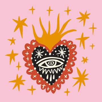 Funky ugly crying Valentines heart, groovy cute comic character. イラスト素材