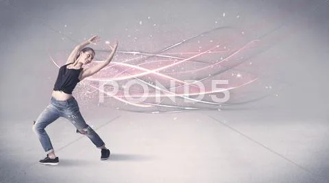 Funky urban dancer with glowing lines Stock Photos