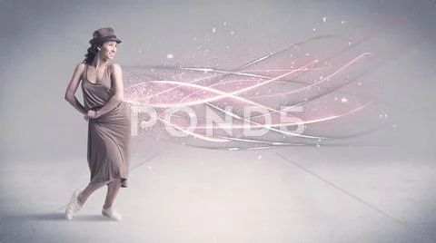 Funky urban dancer with glowing lines Stock Photos