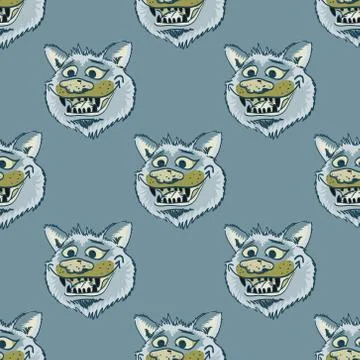 Funky wolf smiling seamless pattern Illustrazione stock