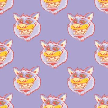 Funky wolf smiling seamless pattern イラスト素材