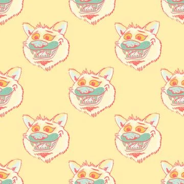 Funky wolf smiling seamless pattern Stock Illustration
