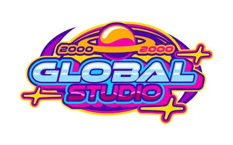 Funky Y2K global studio icon, emblem element Stock Illustration