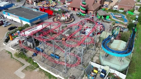 Funland Amusement Park roller-coaster, Hayling Island UK Stock Footage 254022501