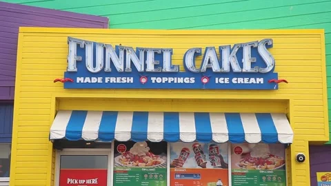 Funnel Cakes Sign at Pacific Park at Santa Monica Pier Stock Footage