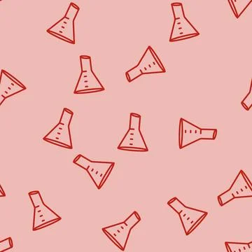 Funnel chemical glassware lab line vector seamless pattern Illustrazione stock