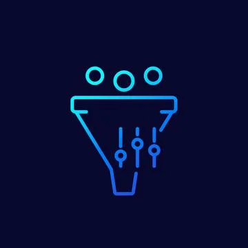 Funnel with controls vector line icon Illustrazione stock