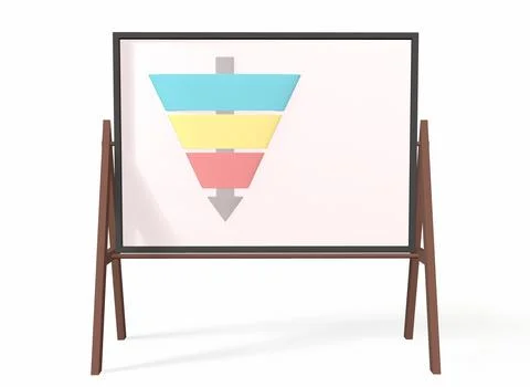 Funnel diagram is a three step template on a whiteboard on a white background Illustrazione stock