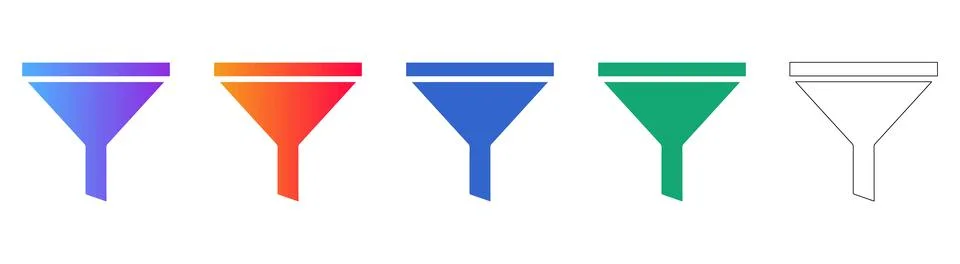 Funnel Filter Icon Set for Data Analysis Stock Illustration