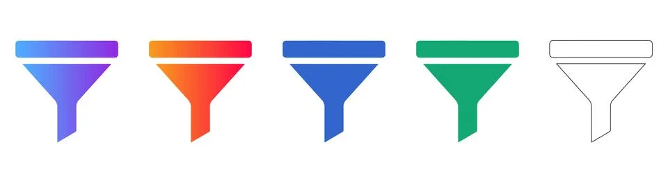 Funnel Filter Icon Set for Data Analysis Stock Illustration