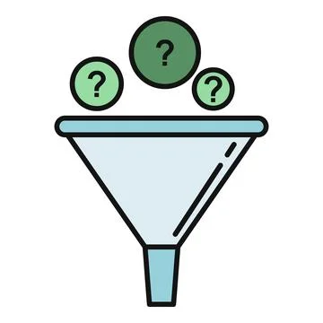 Funnel filtering question marks solving problems analysis Stock Illustration