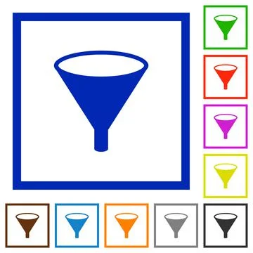 Funnel flat framed icons Stock Illustration