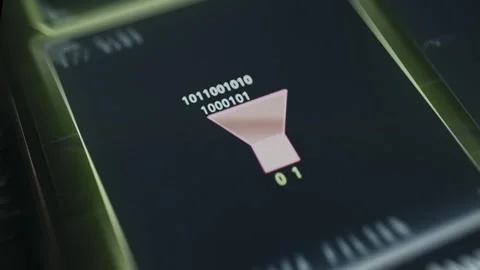 Funnel icon with binary numbers labeled Data Filter Stock Footage 335464645