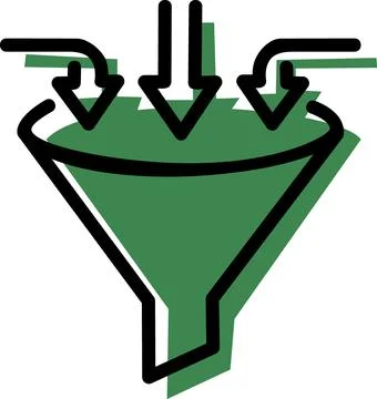 Funnel icon with converging data streams Stock Illustration