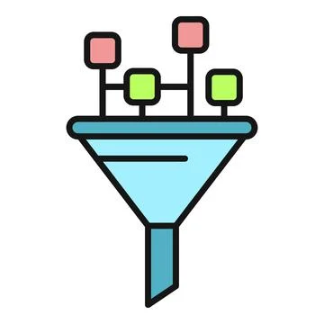 Funnel icon for data filtering and analysis process Stock Illustration