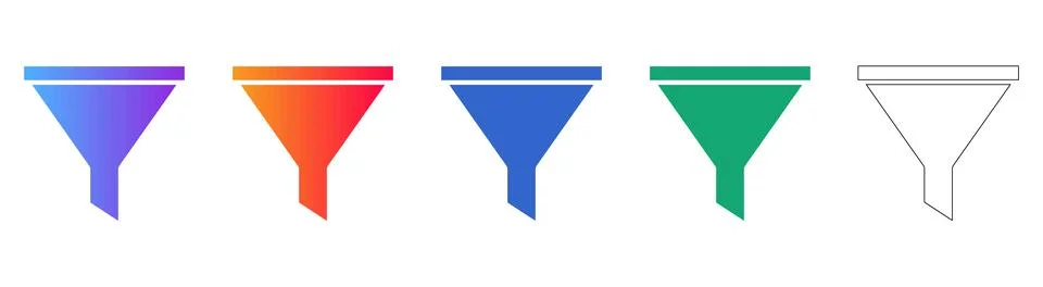 Funnel Icon Set in Multiple Colors and Outline 库存插图