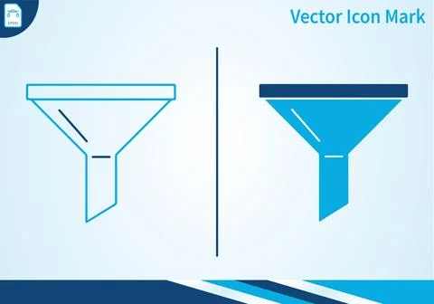 Funnel icons solid and outline isolated blue. Stock Illustration