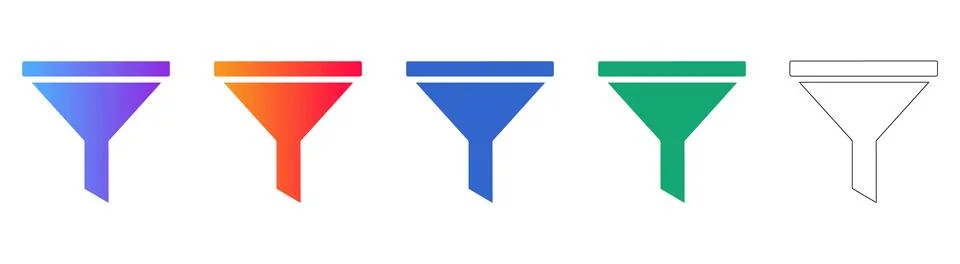 Funnel Process and Filtering Icons Illustration