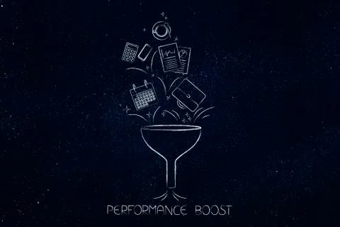 Funnel processing business objects into Performance Boost text Illustrazione stock