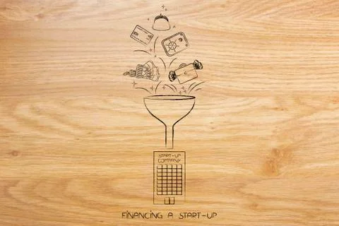 Funnel processing different method of payments into company building Ilustración de archivo