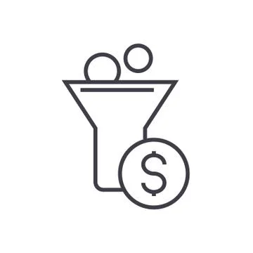Funnel profit, marketing conversion vector line icon, sign, illustration on w Illustrazione stock