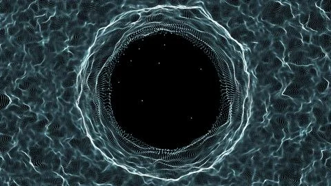 Funnel-shaped tunnel for movement between cyberspaces. Cosmic wormhole. Spa.. Illustrazione stock