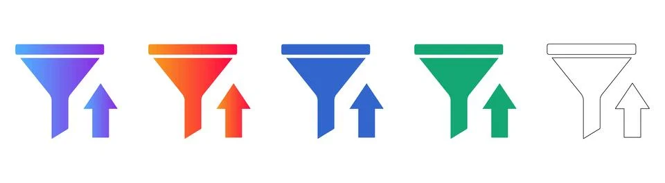 Funnel Upward Data Process Icon Set Illustrazione stock