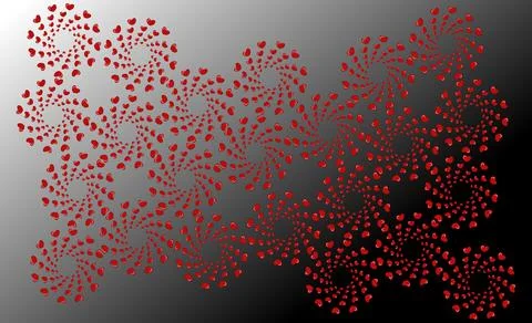 Funnels of red hearts on a black gradient background Stock Illustration