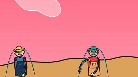 Funny 2D Animation Of Two Sad Crying Farmers In A Drought Landscape Stock Footage 341397374