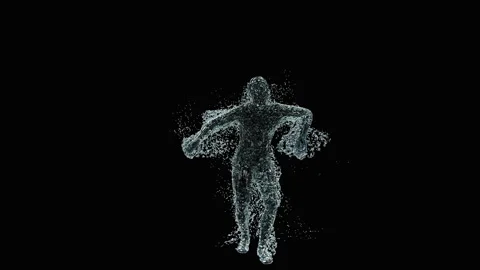 A funny 3D animated character dancing with swords while water splashes 動画素材 316253066