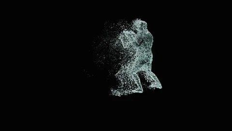 A funny 3D animated character dancing with swords while water splashes Stock Footage 327480147