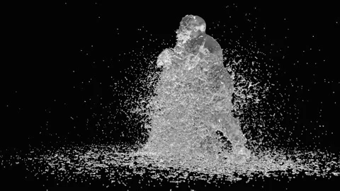 A funny 3D animated character dancing with swords while water splashes Video stock 334235244