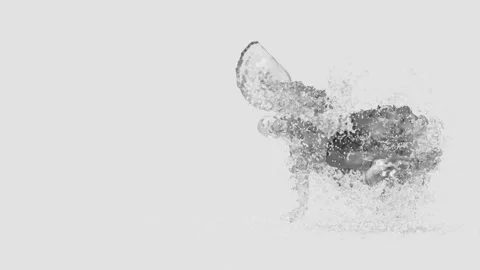 A funny 3D animated character dancing with swords while water splashes Video stock 335299020